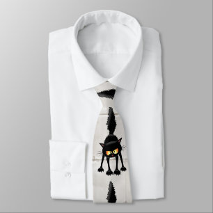 Funny Fierce Black Cat Cartoon Neck Tie