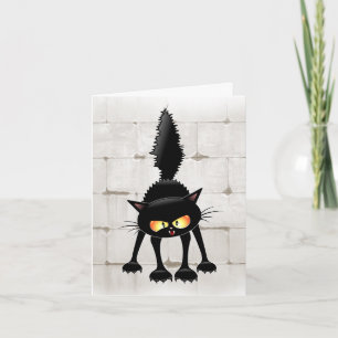 Funny Fierce Black Cat Cartoon Note Card