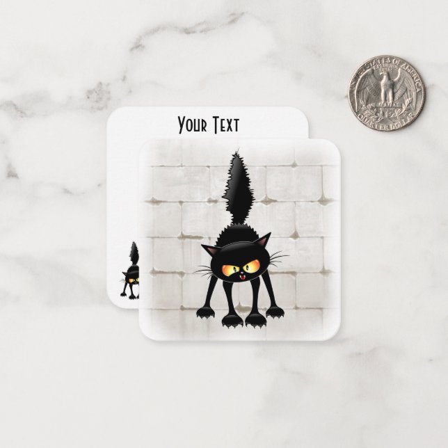 Funny Fierce Black Cat Cartoon  Note Card (Front/Back In Situ)