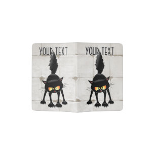 Funny Fierce Black Cat Cartoon Passport Holder
