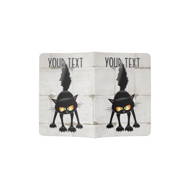 Funny Fierce Black Cat Cartoon  Passport Holder (Opened)