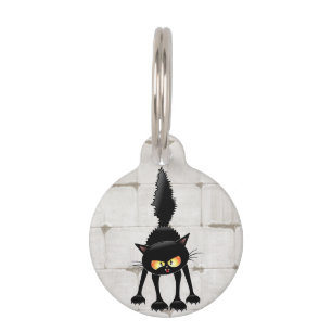 Funny Fierce Black Cat Cartoon  Pet ID Tag