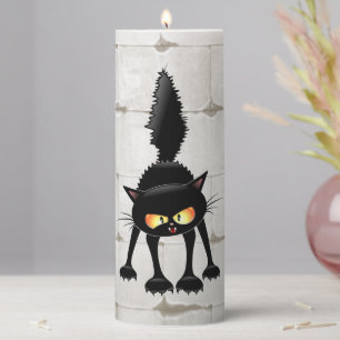 Funny Fierce Black Cat Cartoon Pillar Candle