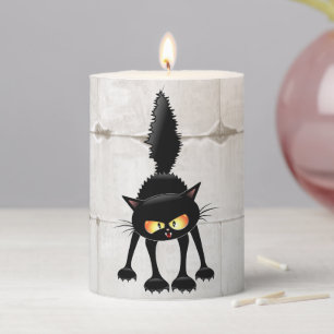 Funny Fierce Black Cat Cartoon Pillar Candle