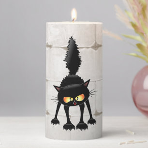 Funny Fierce Black Cat Cartoon Pillar Candle
