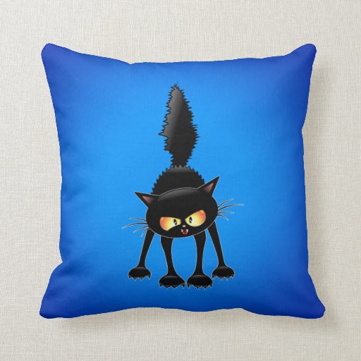 Funny Fierce Black Cat Cartoon Pillow | Zazzle