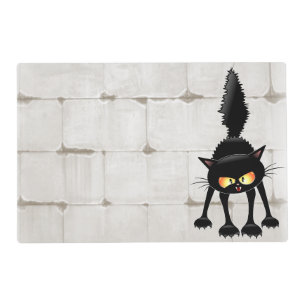 Funny Fierce Black Cat Cartoon  Placemat