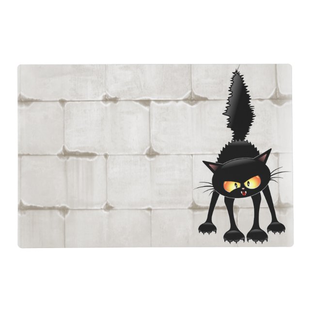 Funny Fierce Black Cat Cartoon  Placemat (Front)