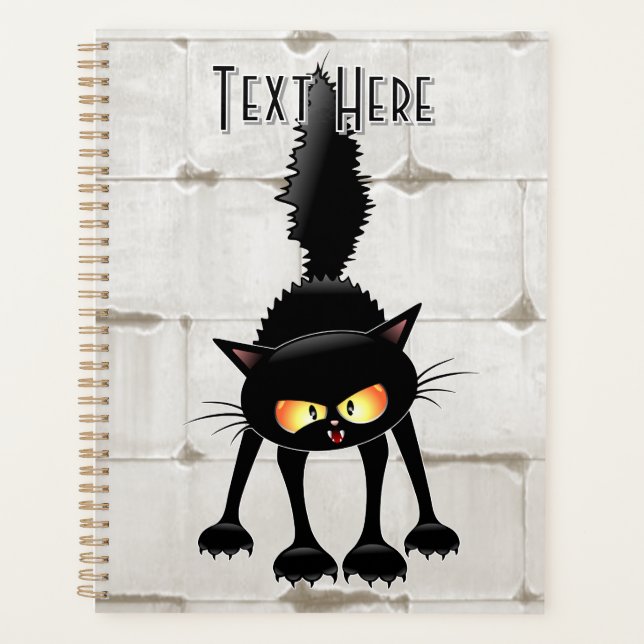 Funny Fierce Black Cat Cartoon  Planner (Front)