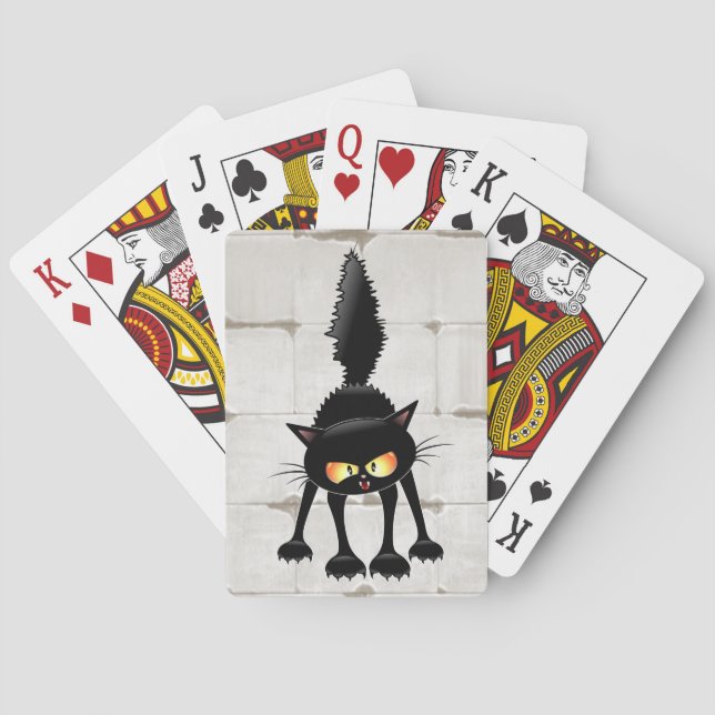 Funny Fierce Black Cat Cartoon  Poker Cards (Back)