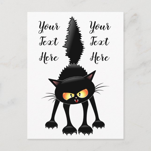 Funny Fierce Black Cat Cartoon Postcard (Front)