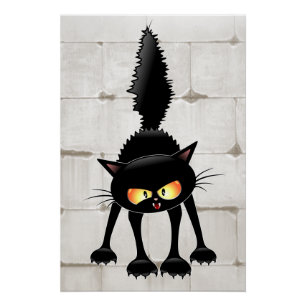 Funny Fierce Black Cat Cartoon Poster