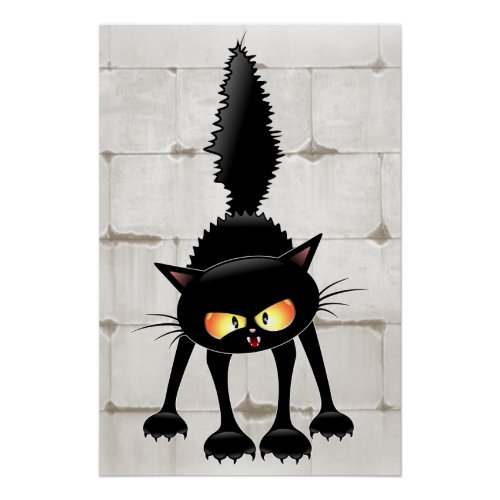 Funny Fierce Black Cat Cartoon  Poster