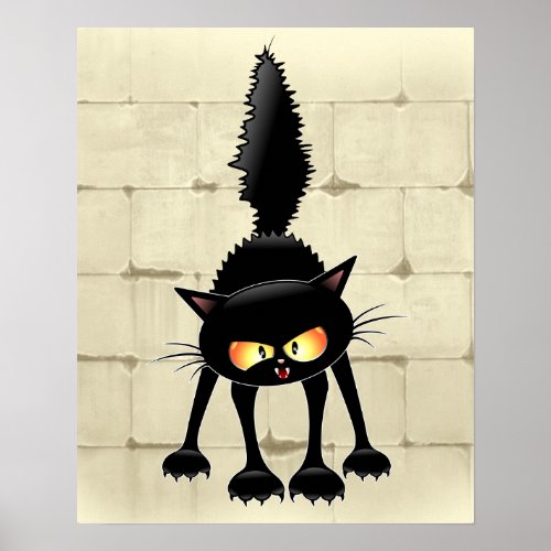 Funny Fierce Black Cat Cartoon  Poster