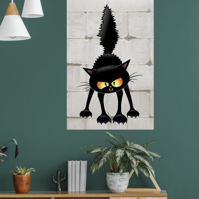 Funny Fierce Black Cat Cartoon  Poster (Living Room 1)
