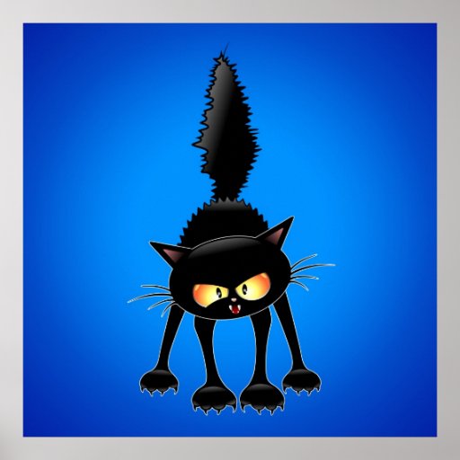 Funny Fierce Black Cat Cartoon posters | Zazzle