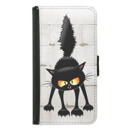 Funny Fierce Black Cat Cartoon  Samsung Galaxy S5 Wallet Case