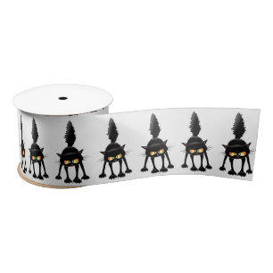 Funny Fierce Black Cat Cartoon  Satin Ribbon
