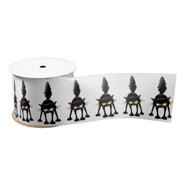 Funny Fierce Black Cat Cartoon  Satin Ribbon (Spool)