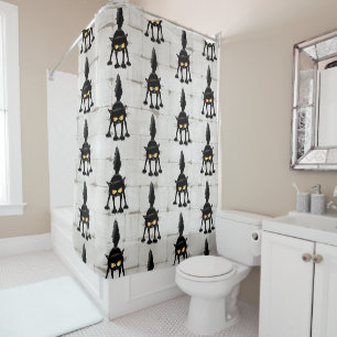 Funny Fierce Black Cat Cartoon Shower Curtain