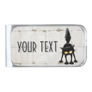 Funny Fierce Black Cat Cartoon  Silver Finish Money Clip