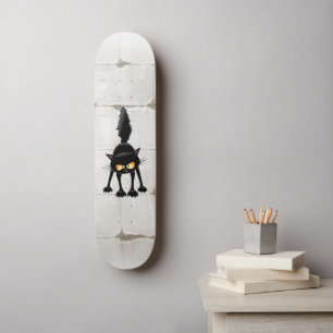 Funny Fierce Black Cat Cartoon Skateboard