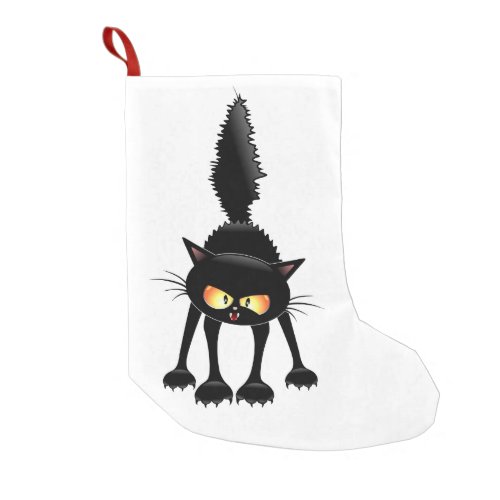Funny Fierce Black Cat Cartoon  Small Christmas Stocking