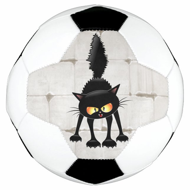 Funny Fierce Black Cat Cartoon  Soccer Ball (Front)