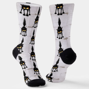 Funny Fierce Black Cat Cartoon Socks