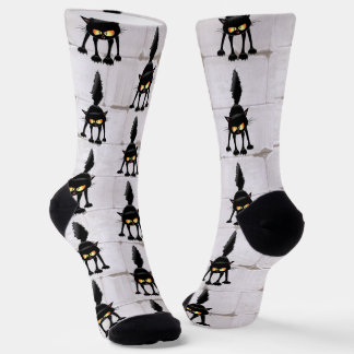 Funny Fierce Black Cat Cartoon  Socks