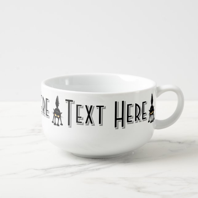 Funny Fierce Black Cat Cartoon  Soup Mug (Left)