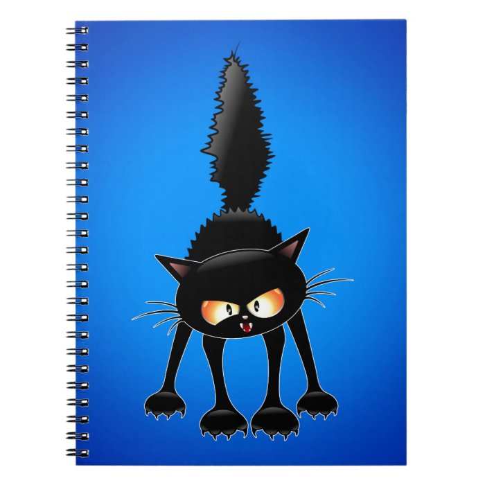 Funny Fierce Black Cat Cartoon Spiral Note Book