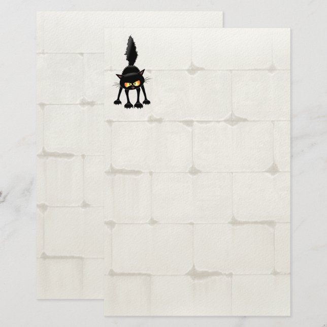Funny Fierce Black Cat Cartoon  Stationery (Front/Back)