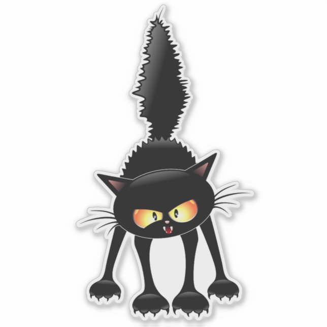 Funny Fierce Black Cat Cartoon  Sticker (Front)