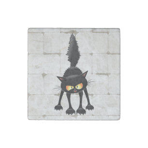 Funny Fierce Black Cat Cartoon Stone Magnet