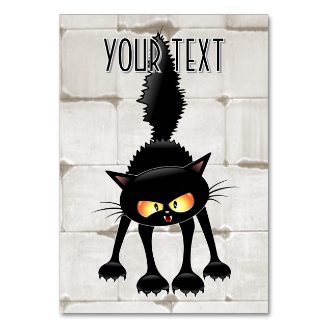Funny Fierce Black Cat Cartoon  Table Number (Front)