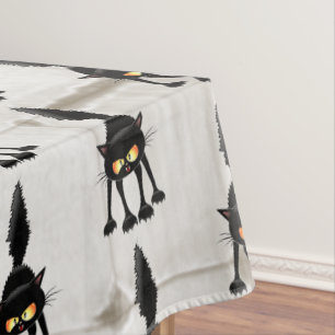 Funny Fierce Black Cat Cartoon Tablecloth