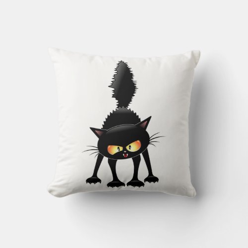 Funny Fierce Black Cat Cartoon Throw Pillow