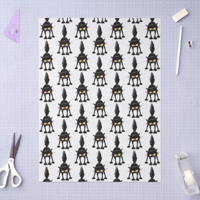 Funny Fierce Black Cat Cartoon  Tissue Paper (Craft)
