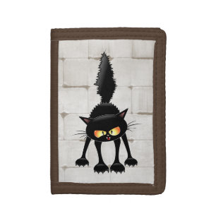 Funny Fierce Black Cat Cartoon Tri-fold Wallet