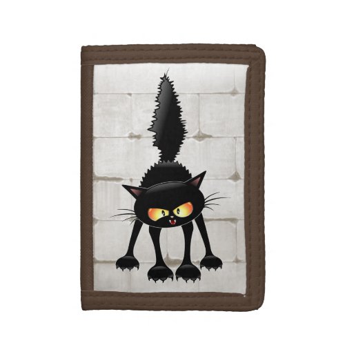 Funny Fierce Black Cat Cartoon  Trifold Wallet