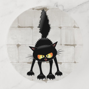 Funny Fierce Black Cat Cartoon Trinket Tray