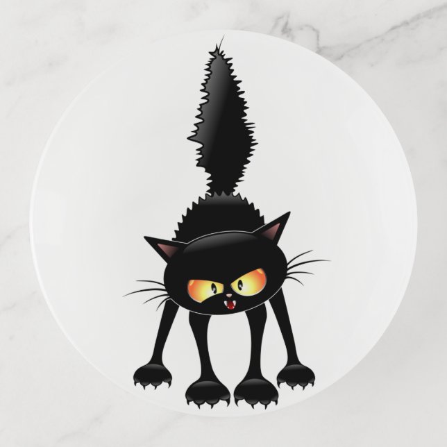 Funny Fierce Black Cat Cartoon  Trinket Tray (Front)