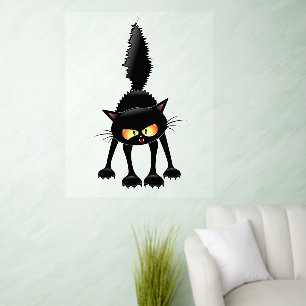 Funny Fierce Black Cat Cartoon Wall Decal