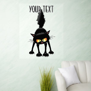 Funny Fierce Black Cat Cartoon Wall Decal