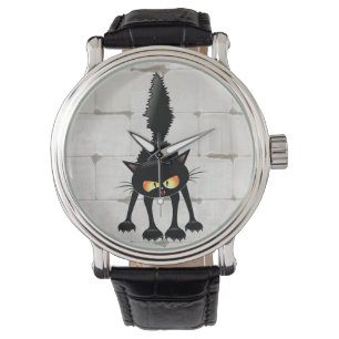 Funny Fierce Black Cat Cartoon Watch