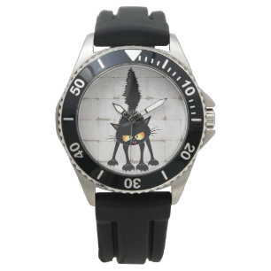Funny Fierce Black Cat Cartoon Watch