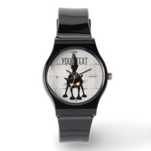 Funny Fierce Black Cat Cartoon Watch