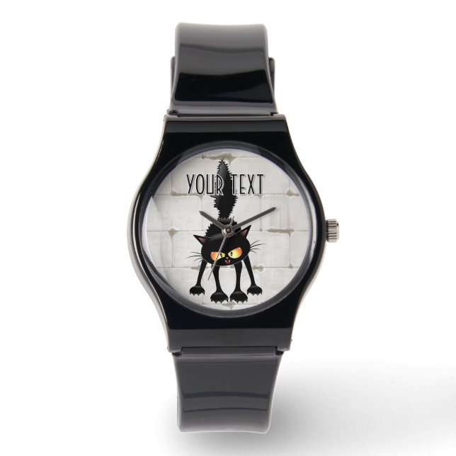 Funny Fierce Black Cat Cartoon  Watch (Front)