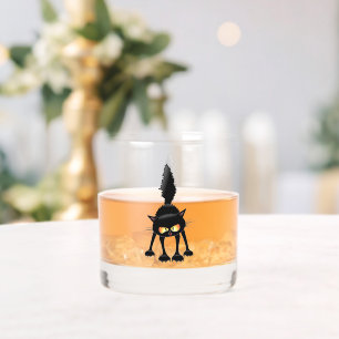 Funny Fierce Black Cat Cartoon Whiskey Glass